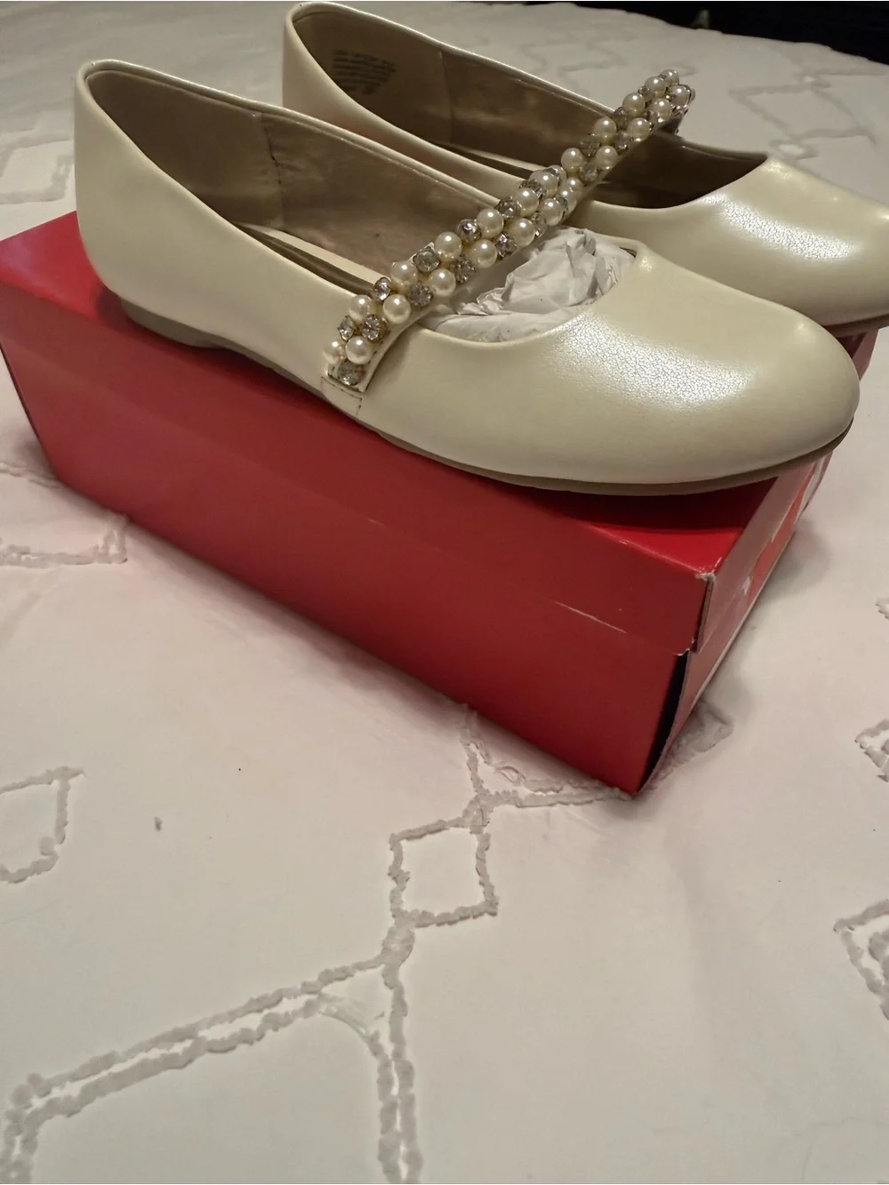 Nina Ivory Pearl-Strap Ballet Flats